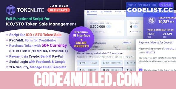 TokenLite v1.4.0 - ICO / STO Token Sale Management Dashboard - ICO Admin Script - nulled
