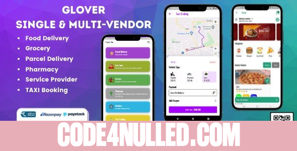 Glover v1.4.0 - Grocery, Food, Pharmacy Courier & Service Provider + Backend + Driver & Vendor app