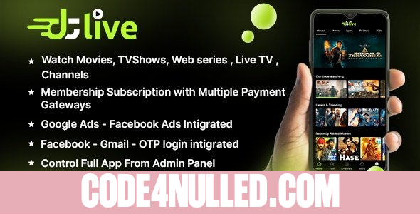 DTLive v1.0 - Movies – TV Series – Live TV - Channels - OTT - Android app | Laravel Admin Panel
