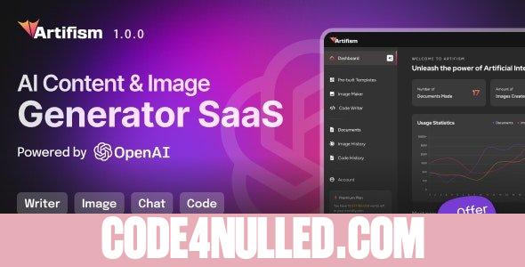 Artifism v1.0.0 - AI Content & Image Generator SaaS