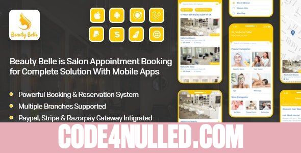 Beauty Belle v1.1 - Salon & Spa Appointment Booking App For Android - iOS App with admin panel - nulled
