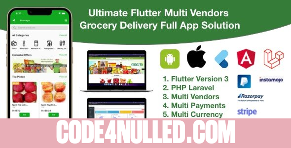 Grocery / delivery services / ecommerce multi vendors(android + iOS + website) flutter 3 / laravel v5.0