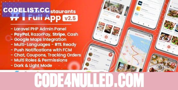 Food Delivery Flutter + PHP Laravel Admin Panel v2.5.0