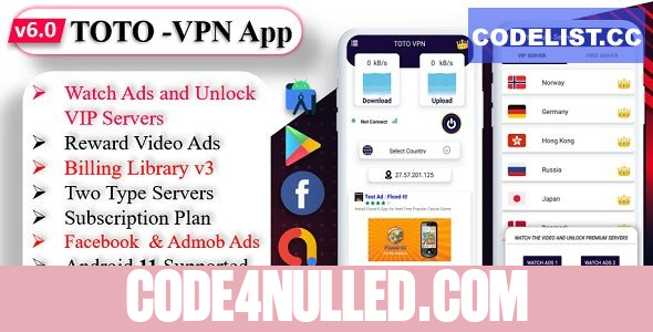 TOTO v6.0 - VPN | VPN App | Facebook Ads | Admob Ads | Ads Manage Remotely | VPN | VPN Subscription Plan