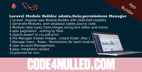 Laravel Admin Builder v2.2 - Angular CRUD+Users, Roles, Permission +Files Manager