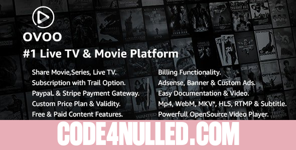 OVOO v3.3.2 - Live TV & Movie Portal CMS with Membership System - nulled