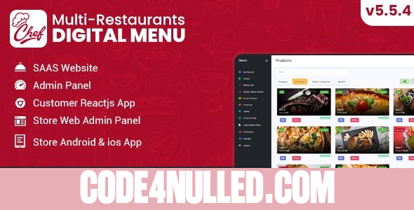 Chef v5.5.4 - Multi-restaurant Saas - Contact less Digital Menu Admin Panel with - React Native App