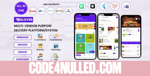 Glover v1.6.1 – Grocery, Food, Pharmacy Courier & Service Provider + Backend + Driver & Vendor app - nulled