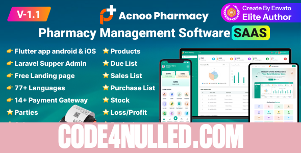 Acnoo Pharmacy v1.1 - SaaS Pharmacy Management Software & Flutter App with Admin Panel - nulled