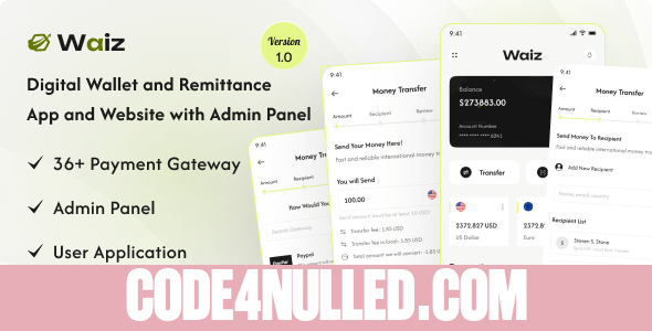 Waiz v1.3 - Digital Wallet and Remittance App and Website with Admin Panel - nulled