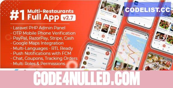 Food Delivery Flutter + PHP Laravel Admin Panel v2.7