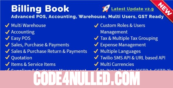 Billing Book v3.0 -Advanced POS, Inventory, Accounting, Warehouse, Multi Users, GST Ready - nulled