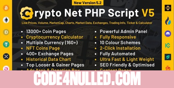 Crypto Net v5.5 - CoinMarketCap, Prices, Chart, Exchanges, Crypto Tracker, Calculator & Ticker PHP Script