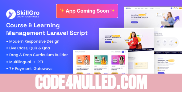 SkillGro v1.6.0 - Course & Learning Management System Laravel Script (LMS)