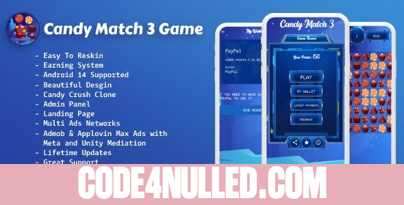 Candy Match 3 Game with Earning System and Admin Panel + Landing Page v1.3.0