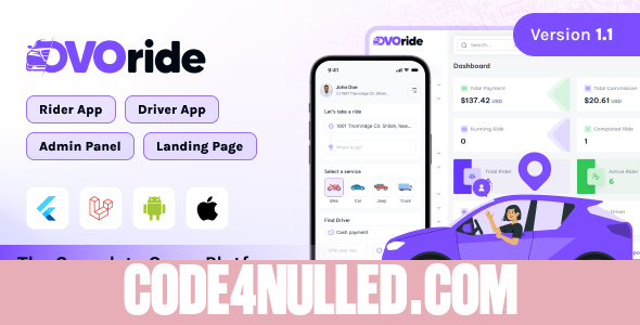 OvoRide v1.1 - Complete Cross Platform Ride Sharing Solution