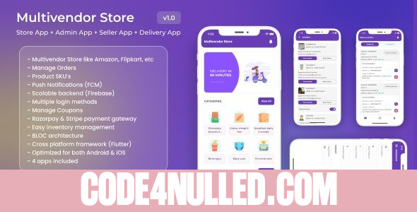 Multivendor Store v1.1 - (Amazon, Flipkart, Walmart) with Seller App, Admin App and Delivery App (4 Apps)