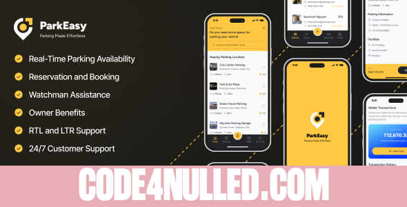 ParkEasy v1.0 - Flutter Complete Parking App - Parking spot Booking App with complete Soultion