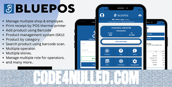 BLUEPOS v1.1 - Android Mobile Point of sale (POS) With Admin Backend API