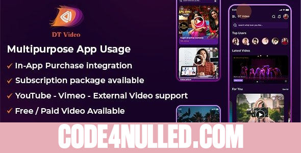 DTVideo v2.0 - Flutter Multipurpose All In One Videos App + Admin panel