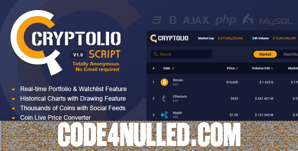 Cryptolio - Realtime Cryptocurrency Market Prices, Charts, Portfolio