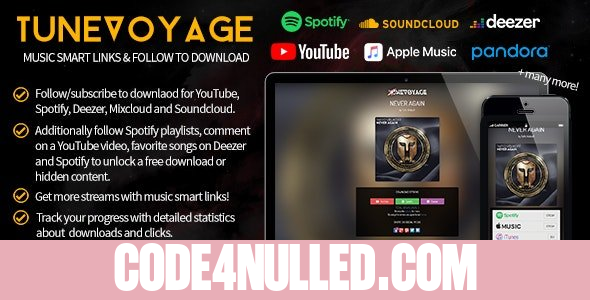 TuneVoyage v1.7 - Smart Links & Follow To Download (Spotify/YouTube/Deezer/Soundcloud/Mixcloud)
