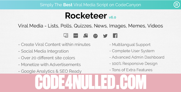 Rocketeer v6.0 - Viral Media Lists, Polls, Quizzes, News, and Videos