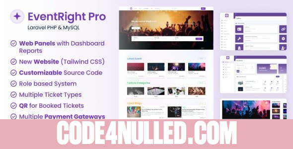 EventRight Pro v2.0.0 - Ticket Sales and Event Booking & Management System with Website & Web Panels (SaaS) - nulled