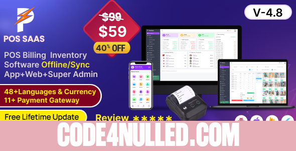 POS SAAS v4.8 - Flutter POS Billing Inventory Software with HRM App+Web+Super Admin