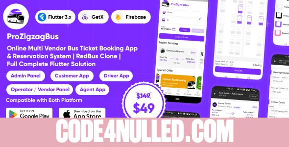ProZigzagBus v1.3 - Online Multi Vendor Bus Ticket Booking App & Reservation System Flutter Solution