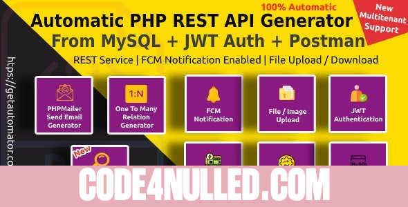 Automatic PHP REST API Generator + Postman Docs from MySQL Database With JWT Token Authentication v4.9