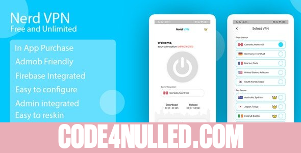 Nerd VPN v1.0 - Flutter VPN Android Full Application with IAP, Integrated with Backend and Admin Panel