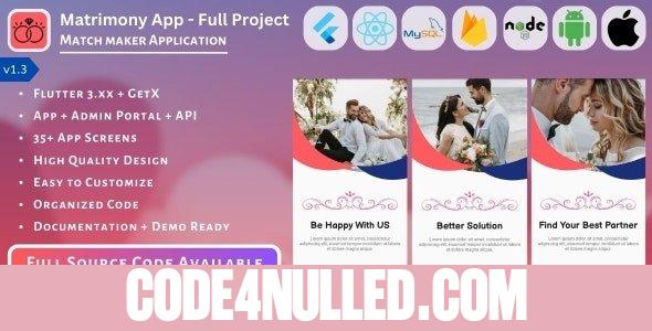 Matrimony App v1.3 - Match Maker - Full Project (Mobile App, Admin Panel, API, Database)