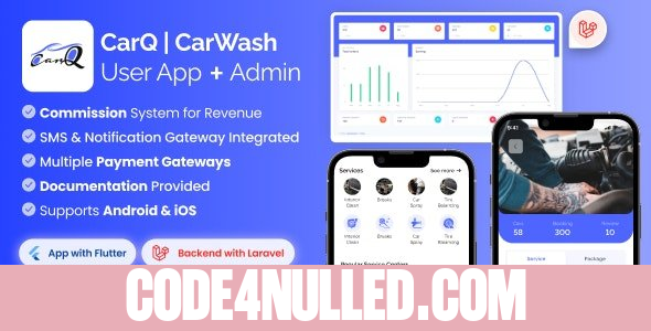 CarQ v2.0.1 - Car Wash Marketplace SAAS User Flutter App & Laravel Admin Panel