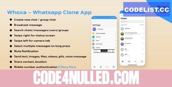Whoxa v1.1.0 - WhatsApp Clone App | Chat, Audio, Video App Flutter Android and iOS with Admin Panel