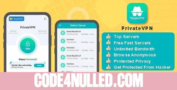 Private VPN App v1.0 - Free VPN Server - Paid VPN Servers - Admob Facebook Ads - Fast VPN & Secure VPN