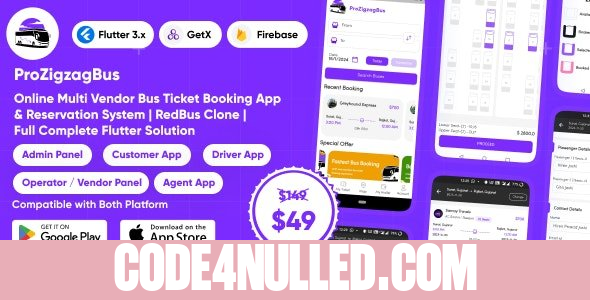 ProZigzagBus v1.2 - Online Multi Vendor Bus Ticket Booking App & Reservation System Flutter Solution