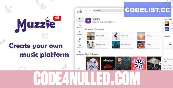 Muzzie v3.3 - Music, Podcast & Radio Streaming Platform