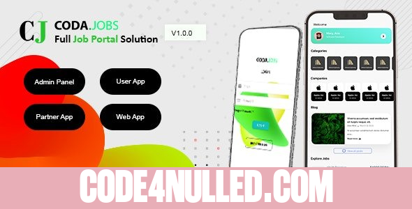 CodaJobs v1.0.5 - Job Portal Full Solution with User and Partner (Company) Flutter App, Web and Admin Panel