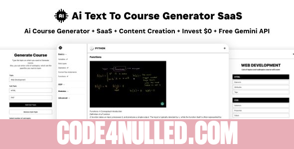 Ai Course Generator v1.0 - Text To Course SaaS Ai Video & Image Content Payment Earn Gemini React Admin