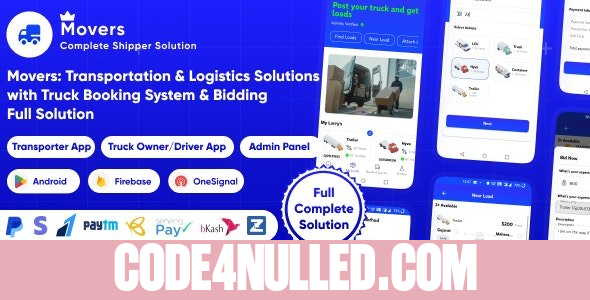 Movers v1.1 - Online Load, Truck Booking & Lorry, Bid, Cargo, Logistics Transport Services Full Solution