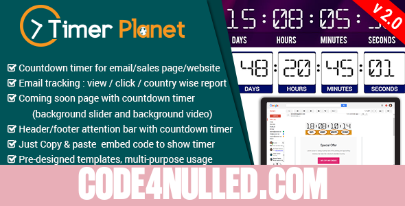 TimerPlanet v2.0 - email,website & attention bar countdown timer