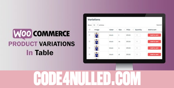 WooCommerce Variations In Table v1.0.6