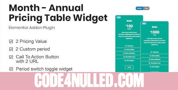 Month v1.0.0 - Annual Pricing Table Widget For Elementor