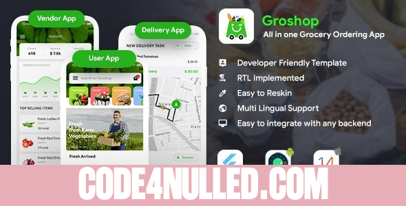 GroShop v1.0.0 - Grocery Flutter App Template | 3 Apps | User App + Seller App + Delivery App