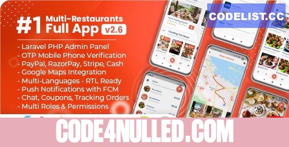 Food Delivery Flutter + PHP Laravel Admin Panel v2.6.0