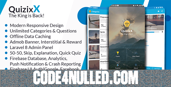 Quizix vX - Android Quiz App with AdMob, FCM Push Notification, Offline Data Caching