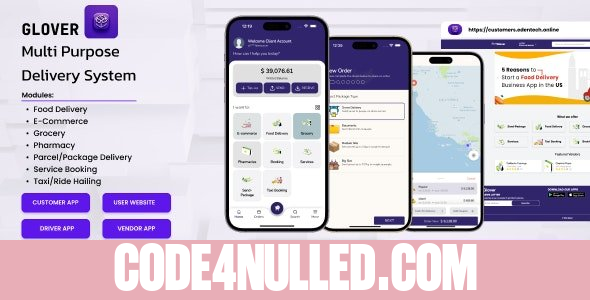 Glover v1.7.60 – Grocery, Food, Pharmacy Courier & Service Provider + Backend + Driver & Vendor app
