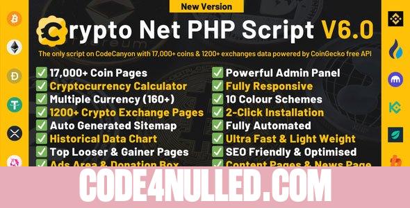 Crypto Net v6.0 - CoinMarketCap, Prices, Chart, Exchanges, Crypto Tracker, Calculator & Ticker PHP Script