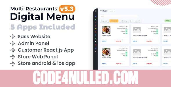 Chef v5.3 - Multi-restaurant Saas - Contact less Digital Menu Admin Panel with - React Native App